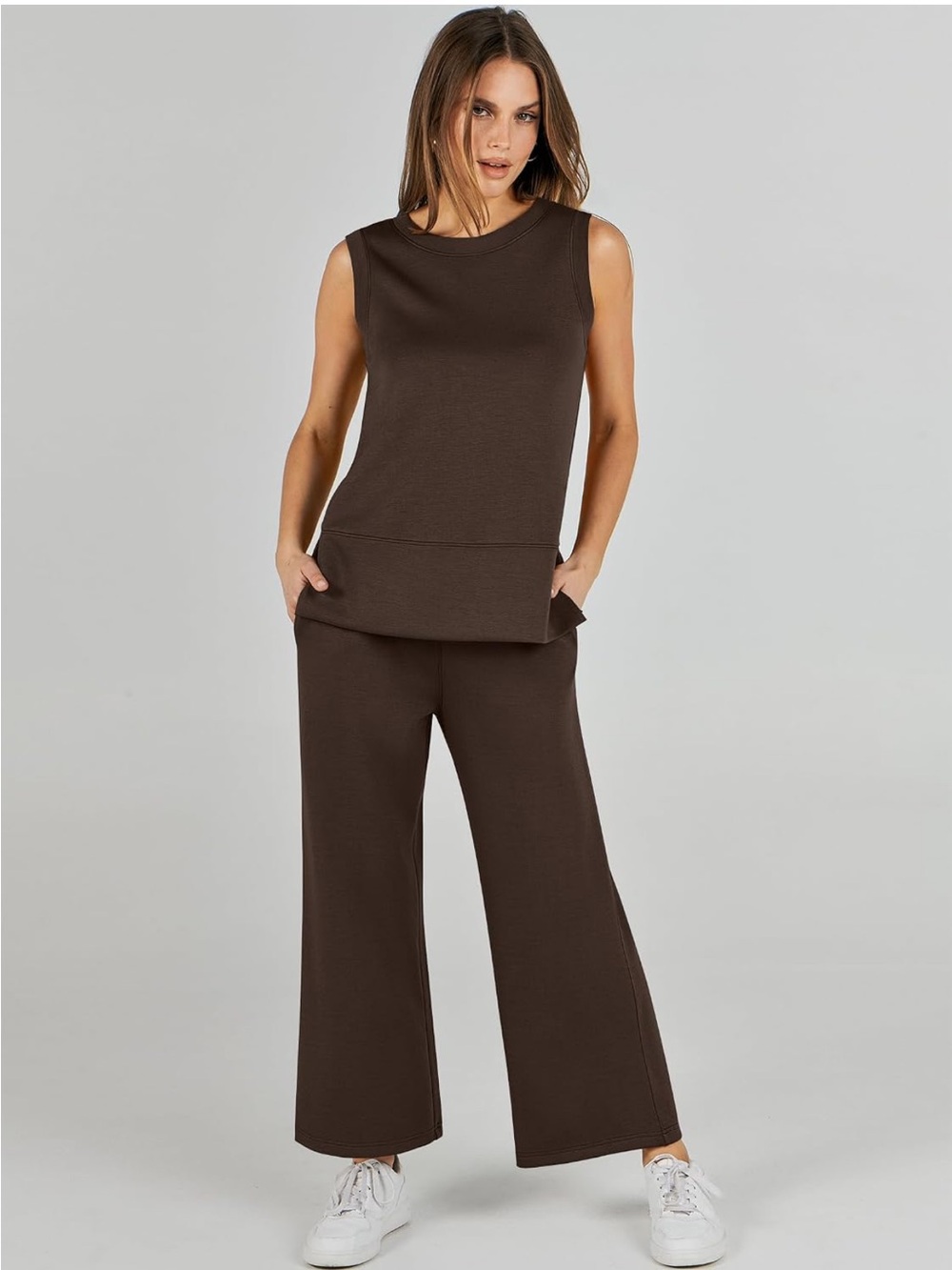 Sleeveless Wide-Leg Two-Piece Set in Dark Brown